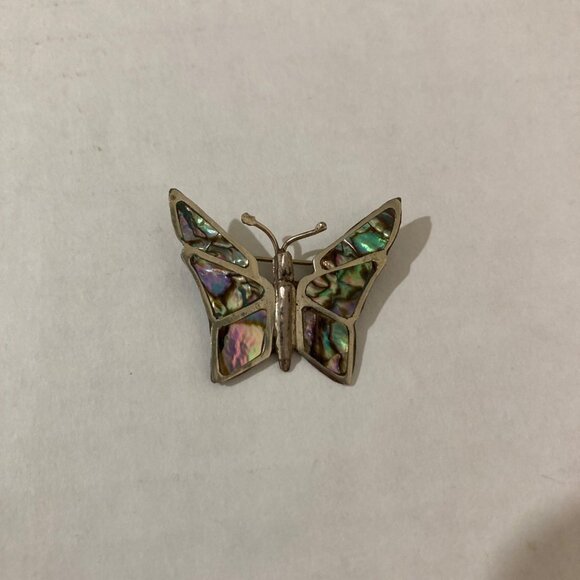 Mexico Vintage Sterling Silver Abalone Inlay Butterfly Moth Brooch Pin - Picture 1 of 4